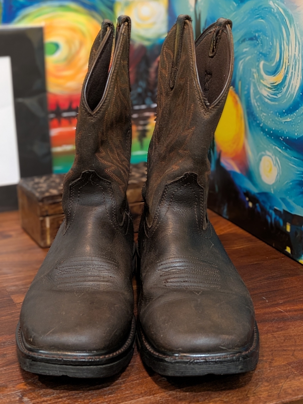 Ariat Dark Brown Leather Pull On Work Boots. 12 EE